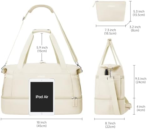 ETRONIK Gym Bag Womens, Sports Travel Duffel Bag with USB Charging Port, Weekend Overnight Bag for Women with Wet Pocket and Shoes Compartment, Hospital Bag, Beige - Image 8