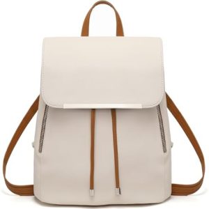 Backpack Womens Fashion Backpacks Beige&Brown Backpack Ladies PU Leather Waterproof Daypack Medium School Work Travel