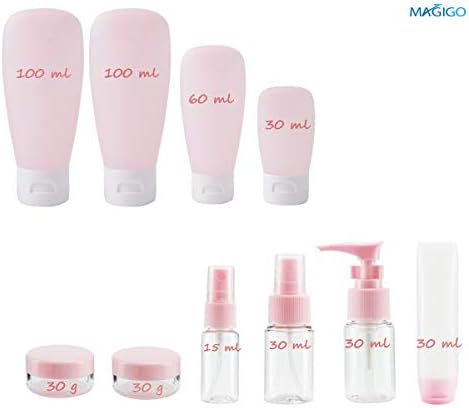 Pink Toiletries Leak Proof Travel Bottle Set (16 Pack), TSA Approved Airline Carry-On with Clear Bags for Women - Image 3