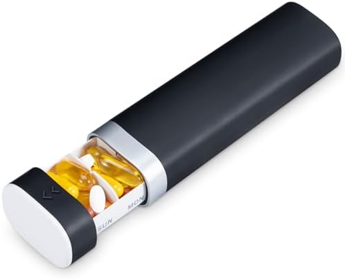 Pill Box 7 Day, Betife Daily Pill Organiser, Weekly Travel Tablet Organiser, Cute Pill Holder to Hold Vitamins, Medicines, Pills, Supplements (Black)