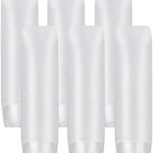 6Pcs 50ml Clear Plastic Empty Travel Bottles with Flip Cap, Transparent Refillable Cosmetic Containers Squeezable Tubes includes 12 stickers for Shampoo, Conditioner, Lotion, Toiletries