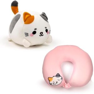 Puckator Swapseazzz Adoramals Cat 2-in-1 Plush Travel Pillow & Toy - Neck Flight Airplane Pillow For Travel - Kids Neck Pillows Cushion For Sleeping Neck Pain Adults - Airport Essentials