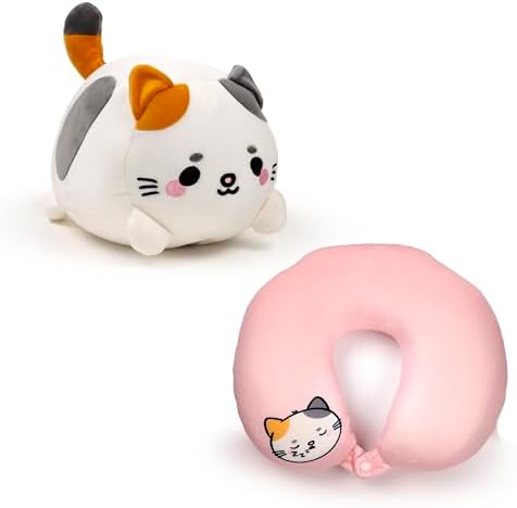Puckator Swapseazzz Adoramals Cat 2-in-1 Plush Travel Pillow & Toy - Neck Flight Airplane Pillow For Travel - Kids Neck Pillows Cushion For Sleeping Neck Pain Adults - Airport Essentials