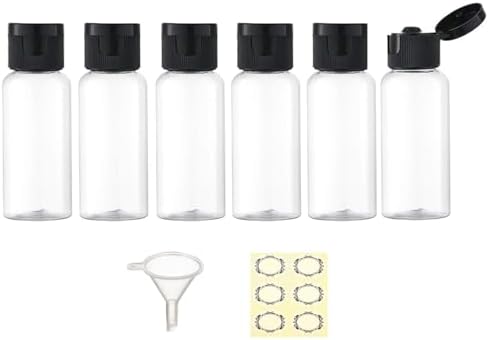 6PCS 50ML Plastic Travel Bottles with Flip Cap Empty Squeeze Bottles Refillable Travel Container with Funnel & Label TSA Approved for Liquids Lotion Toiletries Cosmetic (Transparent)