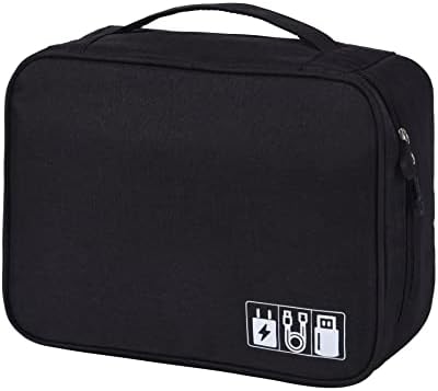Electronic Organizer, Portable Travel Organizer Bag, Waterproof Electronics Accessories Storage Cases for iPad, Cables, Chargers, Hard Drive, Power Bank, Game Cards (Black)