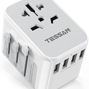 TESSAN Universal Travel Adapter Worldwide with 4 USB, International Travel Adapter UK to European Power Universal Plug Adaptor for EU USA Australia Thailand (Type C, G, A, I),Grey White