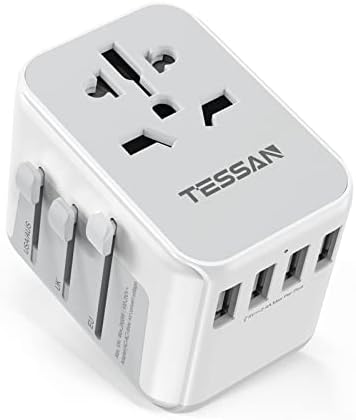 TESSAN Universal Travel Adapter Worldwide with 4 USB, International Travel Adapter UK to European Power Universal Plug Adaptor for EU USA Australia Thailand (Type C, G, A, I),Grey White
