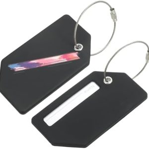 sourcing map Silicone Luggage Tags 3.6"x2" Baggage Handbag ID Card Labels for Travel Suitcase Bag Initial Letter I, Black, Pack of 2
