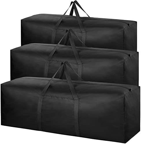 3 Pack 100L Capacity Travel Duffle Bag, Large Holdall Folding Heavy Duty 600D Oxford Fabric Long Storage Luggage Bags with Zips for Moving Camping (Black)