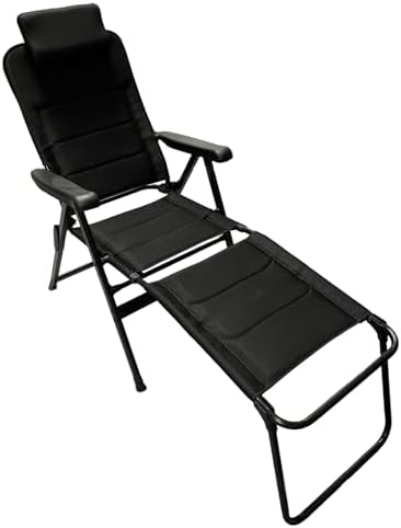 Vanilla Leisure Camping Chair & Leg Rest Set - Heavy Duty Max 150kgs Load Camping Chairs for Adults - Extendable Headrest & 7 Reclining Positions - Chair for Picnic Festival & Travel - D80xW63xH112cm