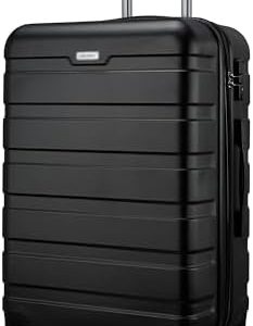 Panana Lightweight Hard Shell Suitcases Cabin Hold Luggage ABS Expandable Durable Trolley Travel Luggage with 4 Spinner Wheels TSA Lock, 3 Size for Choose (Black, 24 Inch)