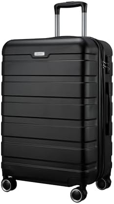 Panana Lightweight Hard Shell Suitcases Cabin Hold Luggage ABS Expandable Durable Trolley Travel Luggage with 4 Spinner Wheels TSA Lock, 3 Size for Choose (Black, 24 Inch)