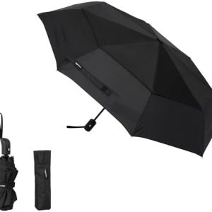 Amazon Basics Round Automatic Travel Compact Umbrella Windproof Strong, with Wind Vent, Black, One Size