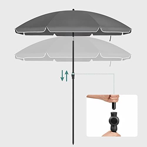 SONGMICS 1.6 m Parasol, Beach Umbrella, UPF 50+, Sun Protection, Portable Octagonal Polyester Canopy, Fibreglass Ribs, Tilt Mechanism, Carry Bag, for Beach Garden Balcony Pool, Grey GPU060G01 - Image 7