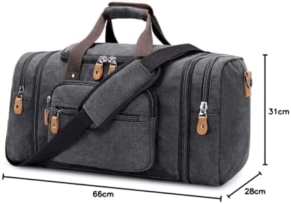Gonex Expandable Canvas Holdall for Men, 50L / 60L Duffel - Multi-Pockets Overnight Weekend Bag, Unisex Holdall Travel Duffle - Weekender bag, Dark Grey - Image 9