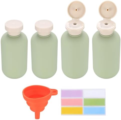 4 Pcs 200ml Travel Bottles for Toiletries, Squeeze Bottles, Silicone Travel Bottles, Refillable Plastic Travel Containers, Leak Proof Empty Flip Cap Squeezable Shampoo and Conditioner Bottles