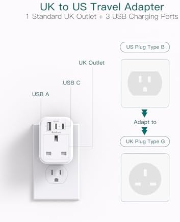 UK to US Plug Adaptor, USA Travel Adapter with 1 USB & 2 USB C Ports for American, Canada, Thailand, Mexico, Colombia Grounded Charger, 4 in 1 Plug Adapter from UK to USA for Phone, Computer (Type B) - Image 2