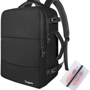 Taygeer Easyjet Cabin Bag 45x36x20 Underseat, Travel Backpack Men Carry On Cabin Size Weekend Luggage Overnight Laptop Rucksack Plane Hand Luggage Bag Laptop Backpack with Shoes Compartment, Black