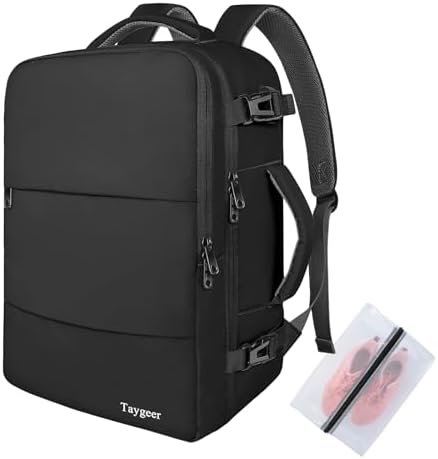Taygeer Easyjet Cabin Bag 45x36x20 Underseat, Travel Backpack Men Carry On Cabin Size Weekend Luggage Overnight Laptop Rucksack Plane Hand Luggage Bag Laptop Backpack with Shoes Compartment, Black