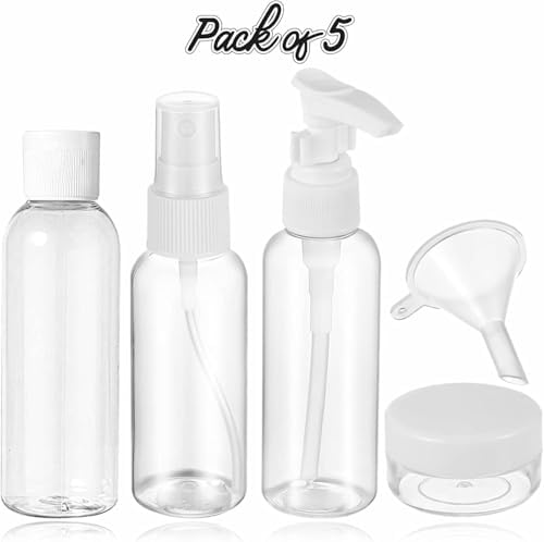 5x Travel Bottles Set for Toiletries Empty Refillable Travel Bottles Clear Plastic Travel Liquid Containers Ideal For Shampoo Cosmetic Lotion Body Wash Makeup Shower Gel Hand Soap Travel 80ml (5PC) - Image 3