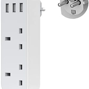 UK to European Plug Adapter with 3 USB, TESSAN Grounded EU Euro Europe Travel Plugs, Schuko European Adaptor for France Spain Iceland Austria Poland Germany Portugal Turkey Greece and More Type E/F