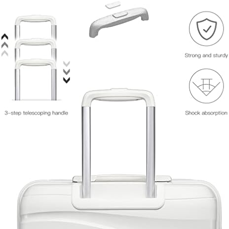 Kono Suitcase Sets of 2 Piece Lightweight Carry On Hand Cabin Luggage Polypropylene Hard Shell Suitcase with TSA Lock Spinner Wheels Travel with Beauty Case (Set of 2, White) - Image 3