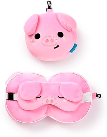 Puckator Relaxeazzz Adoramals Oliver the Pig Plush Travel Pillow & Eye Mask - Sleep Eye Mask Masks - Kids Travel Accessories For Sleeping Airplane - Flight Plane Neck Pillow Pillows