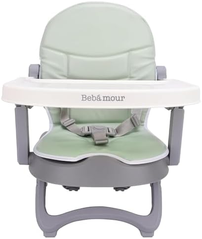 Bebamour Baby Chair Booster Seat with Tray Sit Me Up Baby Chair for Eating Portable, Travel, with Green Padding - Image 4