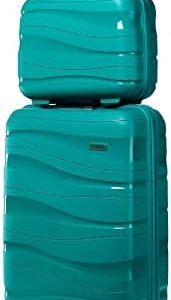 Kono Luggage Sets of 2 Piece Lightweight Polypropylene Hard Shell Suitcase with TSA Lock Spinner Wheels Travel Carry On Hand Cabin Luggage with Beauty Case (Set of 2, Turquoise)