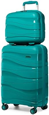 Kono Luggage Sets of 2 Piece Lightweight Polypropylene Hard Shell Suitcase with TSA Lock Spinner Wheels Travel Carry On Hand Cabin Luggage with Beauty Case (Set of 2, Turquoise)
