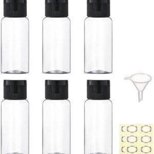 6PCS 50ml Plastic Travel Bottles with Flip Cap Empty Squeeze Bottles Refillable Travel Container with Funnel & Labels Approved for Liquids Lotion Toiletries Cosmetic(Transparent