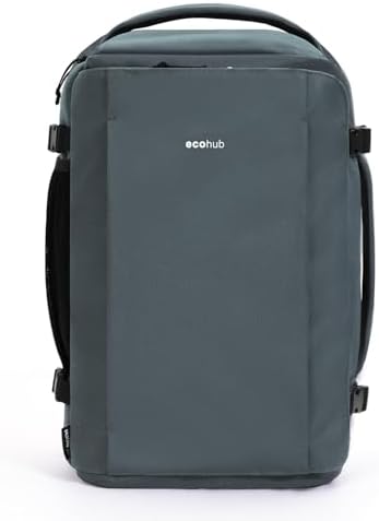 ECOHUB for Ryanair Cabin Bags 40x20x25, 20L Underseat Carry on Backpack with 14” Laptop Compartment, Water-Resistant Travel Hand Luggage Bag, Recycled Rucksack with Anti-Theft Pocket,Grey