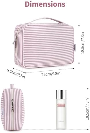 Travel Hanging Toiletry Wash Bag Makeup Cosmetic Organizer for Women Waterproof (Dusty Rose Stripe) - Image 5