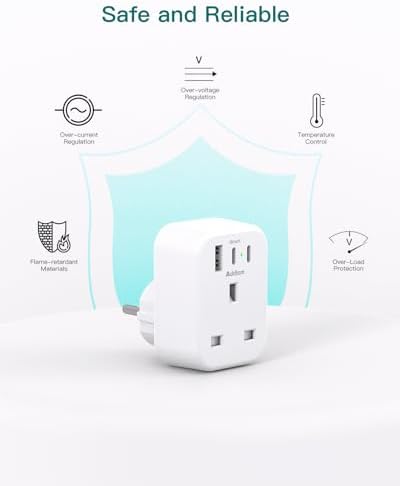 UK to European Plug Adapter with 3 USB Ports(2 USB C), EU Schuko Travel Adaptor for Germany France Spain Turkey Russia Iceland Greece Poland Portugal Austria Netherlands(Type E/F) - Image 6