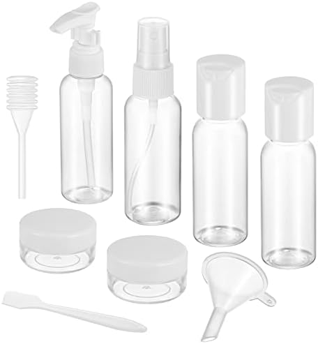 Travel Bottles for Toiletries, 9 PCS Leak Proof Refillable Travel Containers Liquid Containers with Clear Toiletries Bag for Cosmetic Shampoo Lotion Makeup Shower Hand Soap