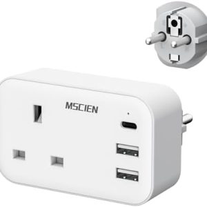 UK to European Plug Adapter with USB C,Travel Plugs UK to EU for Germany,France,Spain,Turkey,Greece and Iceland,