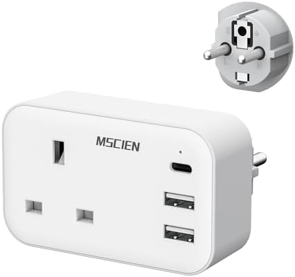 UK to European Plug Adapter with USB C,Travel Plugs UK to EU for Germany,France,Spain,Turkey,Greece and Iceland,
