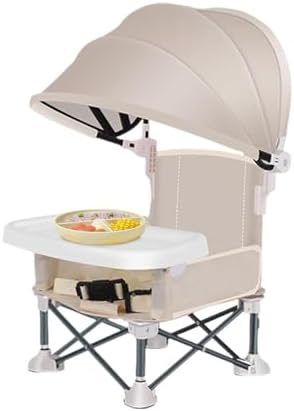 Baby Folding Dining Chair with Canopy and Removable Tray, Portable Baby Travel Seat Booster Toddler Dining Seat for Indoor Outdoor Camping Beach Lawn - Image 4