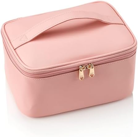 Travel Makeup Bag, Portable Cosmetic Bag with Makeup Brushes Organiser Large Capacity Toiletry Bags Holiday Essentials for Women, Pink - Image 7