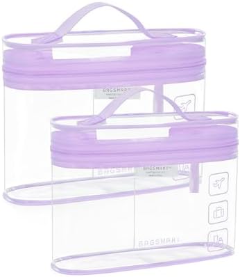 BAGSMART TSA Clear Toiletry Bag,2 Pack PVC Makeup Cosmetic Bag Organizer,Quart Size Travel Bag for Toiletries,Carry-on Travel Accessories Essentials,Purple-2pcs