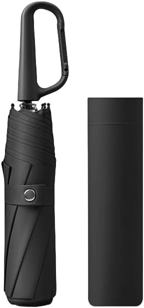 Compact Folding Umbrella Carabiner Handle Coating Layer Fabric /Car/Small Travel portable Backpack/Lightweight Portable/Rain Sun Anti UPF 50 Blocking UV Protection 99.9%/Men Women Kids