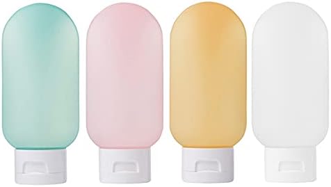 Travel Bottle, 4 Pcs Leak Proof Refillable Squeezable Containers Set (60 ml) with Label and Transparent Carry Bag for Liquid Shampoos, Soap and Toiletries. (Multicolor)