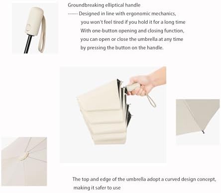 Compact Travel Folding Umbrella Automatic Open/Close Handle Coating Layer Fabric Blocking/Anti UPF 50 UV Protection 99.9% Portable Golf Umbrella/Lightweight Small Backpack/Rain Sun/Men Women Kids - Image 6