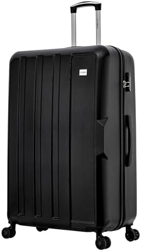 24" Medium Suitcase Super Lightweight 4 Wheel Spinner Hard Shell ABS Luggage Hold Check in Travel Case 65 Litre Black