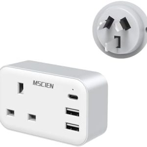 UK To Australia Plug Adapter with 3 USB, China New Zealand Australian Plug Adaptor from UK, 4 in 1 Grounded Charger UK to Australia Travel Plug Adaptor for AUS NZ Argentina Fiji and More (Type I)