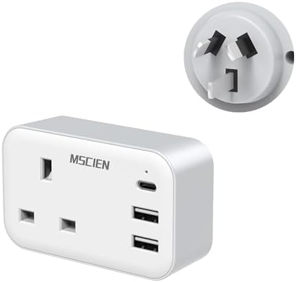 UK To Australia Plug Adapter with 3 USB, China New Zealand Australian Plug Adaptor from UK, 4 in 1 Grounded Charger UK to Australia Travel Plug Adaptor for AUS NZ Argentina Fiji and More (Type I)
