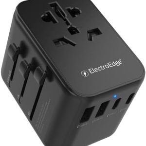 ElectroEdge Plug Adapter Worldwide with 2 USB-C, 2 USB-A and 1 AC Socket, International Travel Adapter UK to European Power, Universal Plug Adaptor for EU USA Australia Thailand