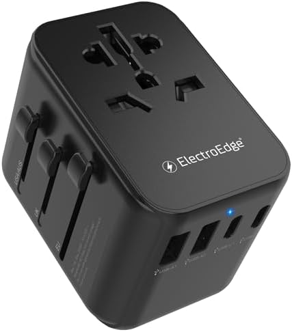 ElectroEdge Plug Adapter Worldwide with 2 USB-C, 2 USB-A and 1 AC Socket, International Travel Adapter UK to European Power, Universal Plug Adaptor for EU USA Australia Thailand
