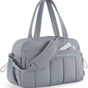 BAGSMART Women's Gym Bag with Wet Pocket, Ultra Lightweight Travel Duffle with Trolley Sleeve, Carry-On Weekend Bag, Water-Resistant, Grey