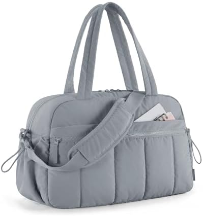 BAGSMART Women's Gym Bag with Wet Pocket, Ultra Lightweight Travel Duffle with Trolley Sleeve, Carry-On Weekend Bag, Water-Resistant, Grey